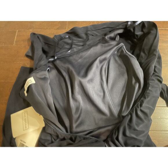 Mac Duggal Beaded Cuff Drop Shoulder Faux Wrap Gown Maxi Dress 8 Midnight Navy - Picture 12 of 15